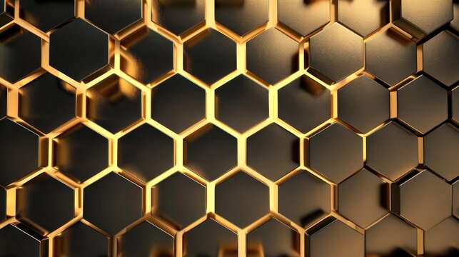 Abstract modern hexagon honeycomb gold effect texture background. AI generated image