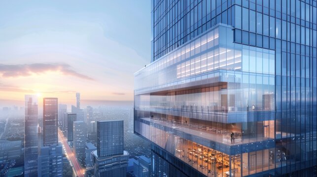 High glass building tower office skyscrapers in city view landscape. AI generated image