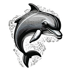 Dolphin sea animal sketch hand drawn in doodle style illustration