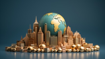 Golden Miniature City and Earth Globe Ai generated