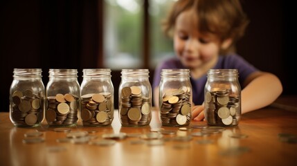 Child Learning Savings with Coin Jar Ai generated