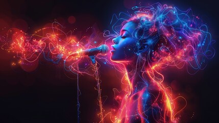 Singer enveloped in cosmic energy, Concept of music, soul, and the universe resonating as one
 - obrazy, fototapety, plakaty