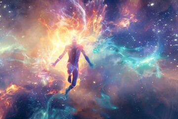 Ethereal figures blending with cosmos - obrazy, fototapety, plakaty