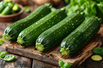 Fresh harvest of vibrant green zucchinis, showcasing the beauty of organic farm produce