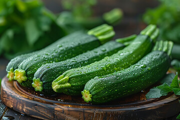 Fresh harvest of vibrant green zucchinis, showcasing the beauty of organic farm produce