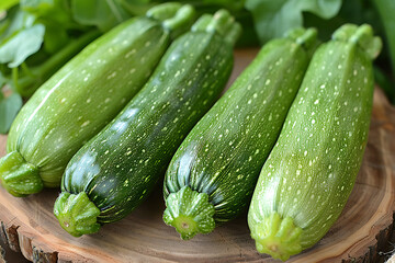 Fresh harvest of vibrant green zucchinis, showcasing the beauty of organic farm produce