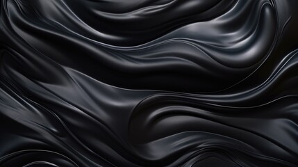 Black silk background. Dark satin textile texture, top view closeup
