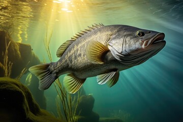 Bass fish close-up, underwater view