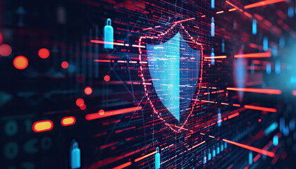 Cybersecurity Best Practices: Secure Your Digital Assets, cybersecurity best practices with an image showing encrypted data and a shield symbolizing protection - obrazy, fototapety, plakaty