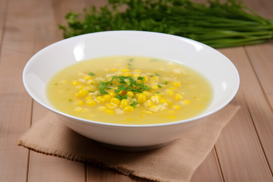 A bowl of corn soup generative AI