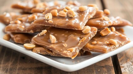 Luxurious peanut brittle display on elegant platter with upscale ambiance and mood lighting - obrazy, fototapety, plakaty