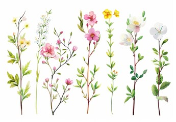 Springtime Florals: foral clip art depicting blooming flowers, budding branches, and fresh foliage
