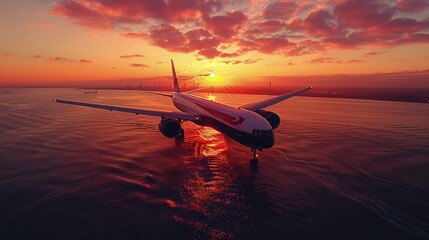 Airplane on runway during a dramatic sunset, Concept of travel, adventure, and the excitement of journey
 - obrazy, fototapety, plakaty