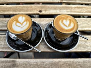 Closeup of two cortados