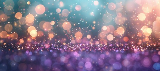 Soft delicate blurred bokeh background in lilac purple, mint green, and champagne gold colors