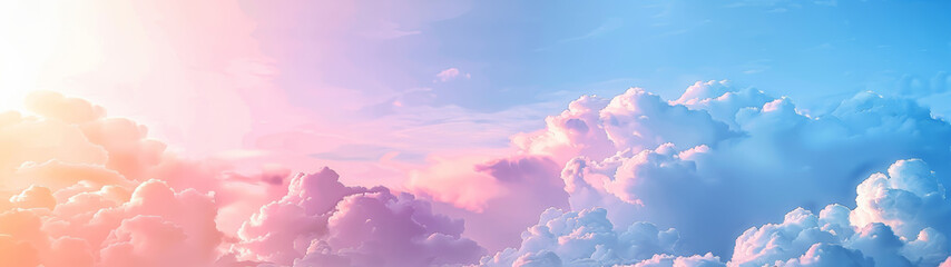A panoramic shot of the sky exuding the feeling of wonder with its expansive pink and blue cotton candy clouds