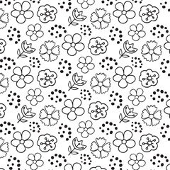 Doodle flowers. Seamless background in doodle style.