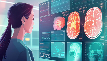 AI Powered Diagnostics: Advanced Medical Imaging Analysis, AI-powered diagnostics with an image of AI algorithms analyzing medical scans and detecting abnormalities