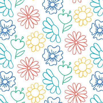 Seamless pattern with hand drawn flowers in doodle style. Floral creative print.