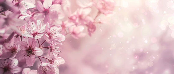 A beautifully captured scene of pink cherry blossoms with a magical bokeh effect creating a dreamlike atmosphere