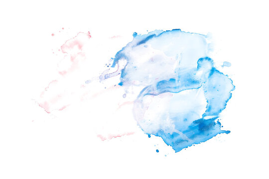 Pastel pink and blue abstract watercolor paint stain on plain surface.