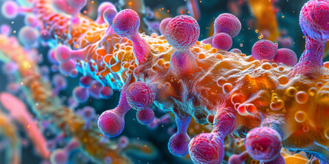 bacteria under microscope - obrazy, fototapety, plakaty