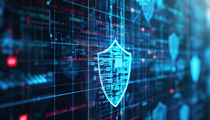 Cybersecurity Solutions: Protecting Digital Assets, cybersecurity solutions with a graphic showing a shield defending against cyber threats and data breaches - obrazy, fototapety, plakaty