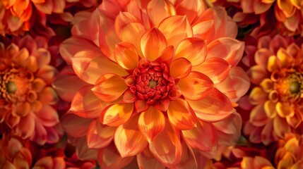 A kaleidoscope of fiery Dahlia displays each more brilliant than the last.