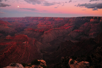 Twilight and the moon from Shoshone Point viewpoint on the South Rim of the Grand Canyon National Park, Arizona, Southwest USA.