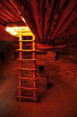 Inside a kiva at the Cliff Palace ruins, the largest Ancestral Puebloan cliff dwelling in North...