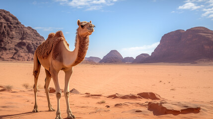camel in the desert - obrazy, fototapety, plakaty