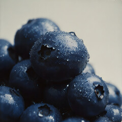 Juicy Ripe Blueberries with Water Drops on White Background