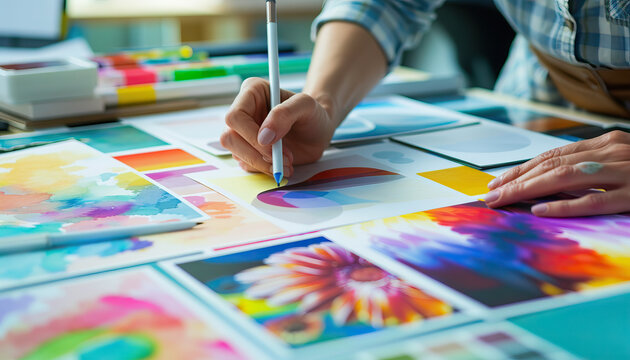 Brand Identity Development: Capture brand designers crafting logos, color palettes, and brand guidelines, reflecting consistency and brand recognition