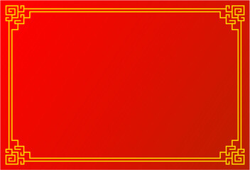 Chinese border frame on red background. Japanese golden border ornament. Oriental Asian frame. Geometric frame.
