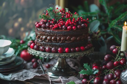chocolate fudge cake with cranberries side voew