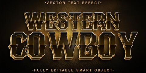 Western Cowboy Vector Fully Editable Smart Object Text Effect - obrazy, fototapety, plakaty