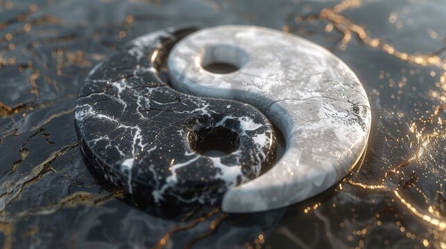 A yin and yang symbol with its contrasting black and white halves representing the balance of opposing forces.