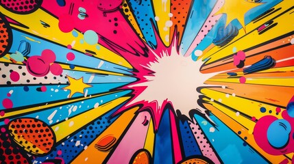 Detailed close-up of vibrant pop art wallpaper, injecting a burst of color and creativity into the...
