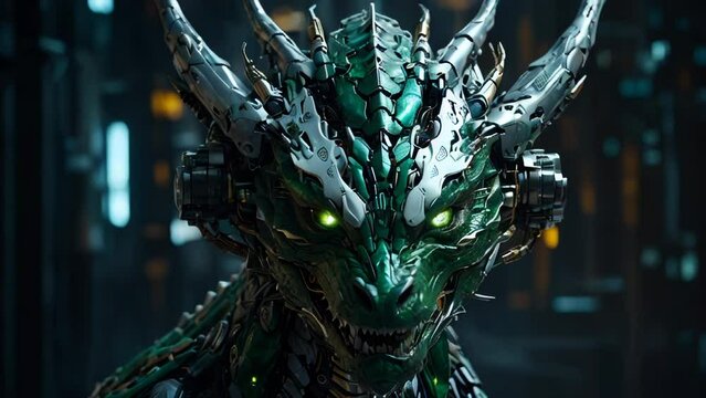Dragon cyborg humanoid red glowing eyes