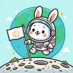 Naklejka premium Astronaut Hopper Adventurous Zodiac Rabbit