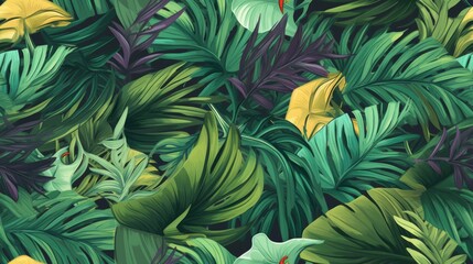 Fototapeta premium Creative tropical green leaves layout, background. Nature spring concept. Flat lay