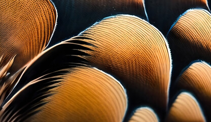 Enchanting display of a Xenops bird feather portrayed in close-up, highlighting elaborate designs and textures.