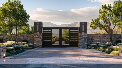 A main gate design with integrated smart technology, featuring remote-controlled access and security systems that offer convenience and peace of mind for the homeowners in