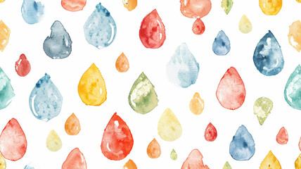 Seamless background of watercolor water droplets with beautiful decorations. Web and wallpaper design patterns,美しい飾りが付いた水彩色の水滴のシームレスな背景。ウェブや壁紙のデザイン パターン,Generative AI	 - obrazy, fototapety, plakaty
