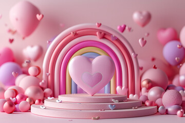 3D podium banner cylinder stand product display for Valentine's Day. Happy Valentine's