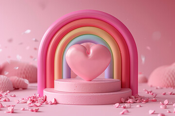 3D podium banner cylinder stand product display for Valentine's Day. Happy Valentine's.