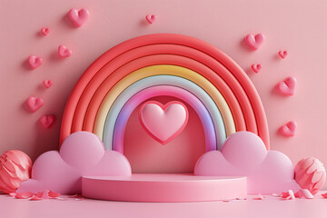 3D podium banner cylinder stand product display for Valentine's Day. Happy Valentine's.