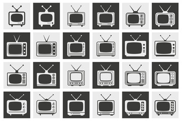 Flat Vector Retro TV Simple Icon Set. Vintage TV Design Template, Clipart. Classic Retro TV Receiver Collection