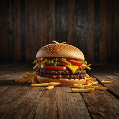 A mouthwatering hamburger with all the fixings, ready to indulge in its deliciousness. 003.