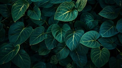 A detailed view of dark green leaves from a tropical plant, highlighting the natural beauty and texture of the foliage